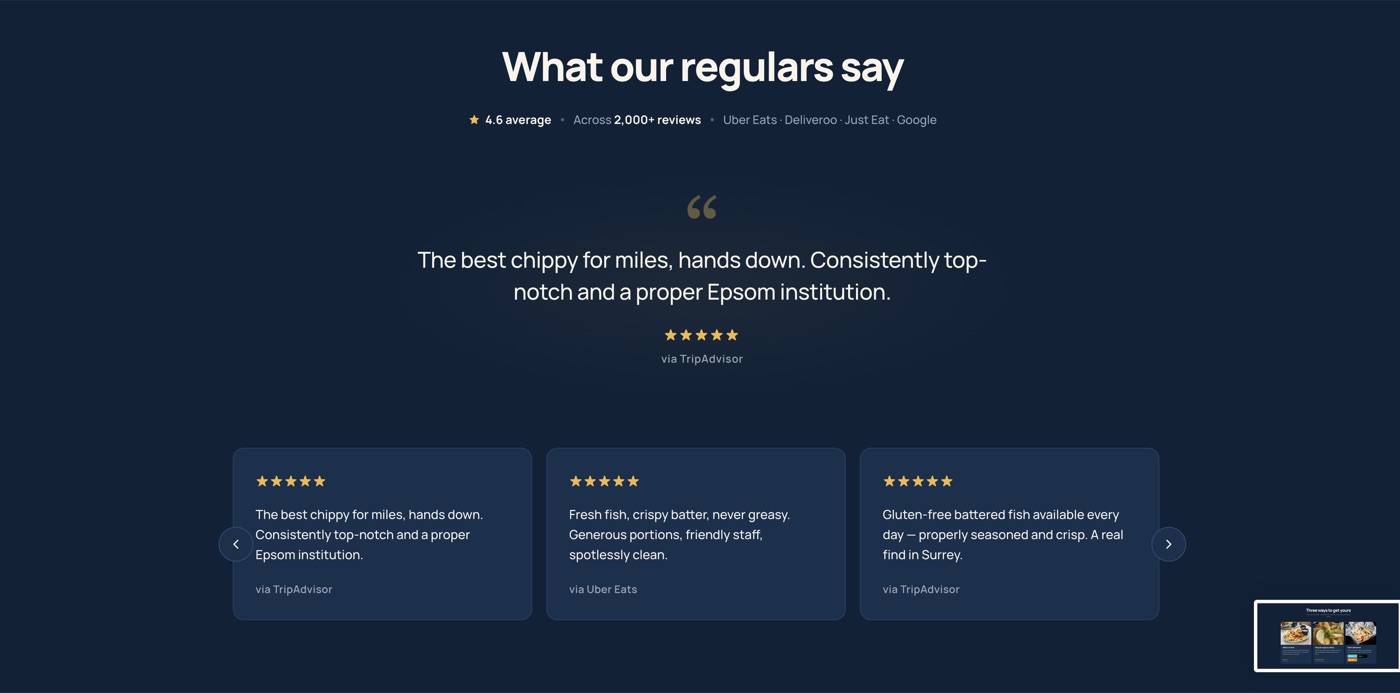 KingFish anmeldelser — 4,6 i snitt på tvers av 2000+ anmeldelser fra TripAdvisor, Uber Eats, Just Eat og Google